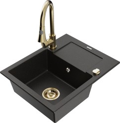 MEXEN/S - Enzo granitový dřez 1 s odkapávačem včetně Elia, černá/zlatá metalik (6506-75-670101-50)