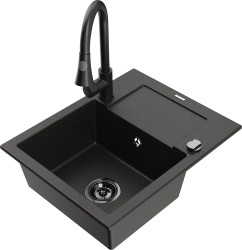 MEXEN/S - Enzo granitový dřez 1 s odkapávačem včetně Elia, černá/zlatá metalik (6506-75-670101-70-B)