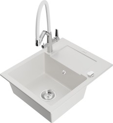 MEXEN/S - Enzo granitový dřez s odkapávačem včetně baterie Duo, bílá (6506-20-671701-02)