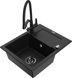 MEXEN/S - Enzo granitový dřez s odkapávačem včetně baterie Duo, černá (6506-77-671701-70-B)