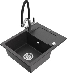 MEXEN/S - Enzo granitový dřez s odkapávačem včetně baterie Duo, černá kropenatá (6506-76-671701-07)