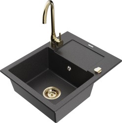 MEXEN/S - Enzo granitový dřez s odkapávačem včetně baterie Telma, černá kropenatá (6506-76-670200-50)