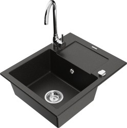 MEXEN/S - Enzo granitový dřez s odkapávačem včetně baterie Telma, černá/zlatá (6506-75-670200-00)