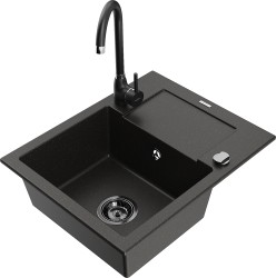 MEXEN/S - Enzo granitový dřez s odkapávačem včetně baterie Telma, černá/zlatá (6506-75-670200-70-B)