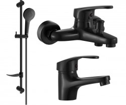 MEXEN/S - Erica DF05 Set umyvadlové a vanové baterie s příslušenstvím, černá (746403DF05-70)