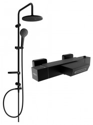 MEXEN/S - Erik sprchový sloup včetně vanové termostatické baterie Cube, černá (77360205-70)