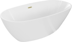 MEXEN/S - Eris volně stojící vana 180 x 80, bílá, sifon a přepad kartáčované zlato (53441808000-55)