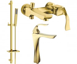 MEXEN/S - Estrella DQ02 Set umyvadlové a vanové baterie s příslušenstvím, zlatá (72313DQ02-50)