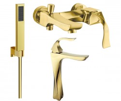 MEXEN/S - Estrella R02 Set umyvadlové a vanové baterie s příslušenstvím, zlatá (72313R02-50)