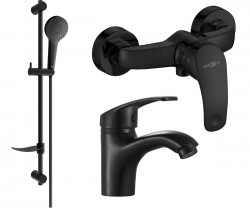 MEXEN/S - Fabia DF05 Set umyvadlové a sprchové baterie s příslušenstvím, černá (746504DF05-70)