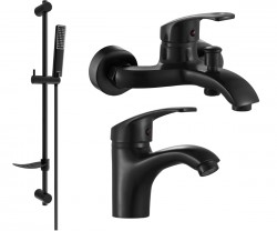 MEXEN/S - Fabia DF72 Set umyvadlové a vanové baterie s příslušenstvím, černá (746503DF72-70)