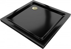 MEXEN/S - Flat Sprchová vanička čtvercová slim 100 x 100, černá + zlatý sifon (40701010G)