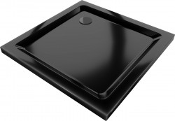 MEXEN/S - Flat sprchová vanička čtvercová slim 80 x 80 cm, černá + černý sifon (40708080B)