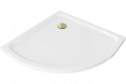 MEXEN/S - Flat sprchová vanička čtvrtkruhová slim 70 x 70, bílá + zlatý sifon (41107070G)