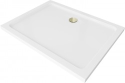 MEXEN/S - Flat sprchová vanička obdélníková slim 100 x 70, bílá + zlatý sifon (40107010G)