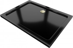 MEXEN/S - Flat sprchová vanička obdélníková slim 100 x 70, černá + zlatý sifon (40707010G)