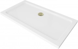 MEXEN/S - Flat sprchová vanička obdélníková slim 120 x 70, bílá + zlatý sifon (40107012G)