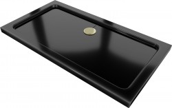 MEXEN/S - Flat sprchová vanička obdélníková slim 130 x 70, černá + zlatý sifon (40707013G)