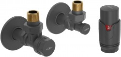 MEXEN/S - G00 úhlová termostatická souprava pro radiátor + krycí rozeta R, antracit (W901-900-904-66)
