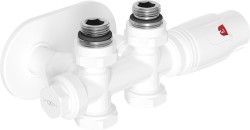 MEXEN/S - G00 úhlová termostatická souprava pro radiátor/středová + krycí rozeta R, Duplex, DN50, bílá (W908-900-905-20)
