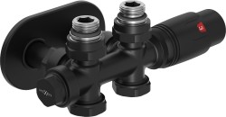 MEXEN/S - G00 úhlová termostatická souprava pro radiátor/středová + krycí rozeta R, Duplex, DN50, černá (W908-900-905-70)