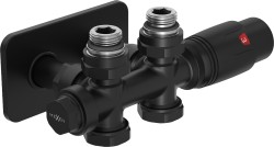 MEXEN/S - G00 úhlová termostatická souprava pro radiátor/středová + krycí rozeta S, Duplex, DN50, černá (W908-900-910-70)