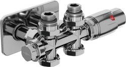 MEXEN/S - G00 úhlová termostatická souprava pro radiátor/středová + krycí rozeta S, Duplex, DN50, chrom (W908-900-910-01)