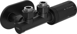 MEXEN/S - G05 úhlová termostatická souprava pro radiátor + krycí rozeta R, Duplex, DN50, černá (W907-958-905-70)