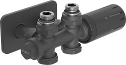 MEXEN/S - G05 úhlová termostatická souprava pro radiátor/středová + krycí rozeta S, Duplex, DN50, antracit (W908-958-910-66)