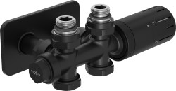 MEXEN/S - G05 úhlová termostatická souprava pro radiátor/středová + krycí rozeta S, Duplex, DN50, černá (W908-958-910-70)