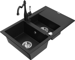 MEXEN/S - Gaspar granitový dřez 1.5 s odkapávačem včetně baterie Carla, černá (6507-77-670700-70)