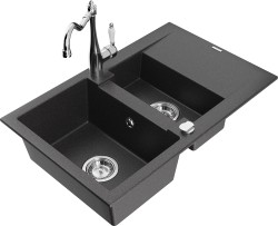 MEXEN/S - Gaspar granitový dřez 1.5 s odkapávačem včetně baterie Carla, černá kropenatá (6507-76-670700-00)
