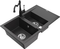 MEXEN/S - Gaspar granitový dřez 1.5 s odkapávačem včetně baterie Carla, černá kropenatá (6507-76-670700-70)