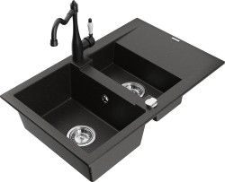 MEXEN/S - Gaspar granitový dřez 1.5 s odkapávačem včetně baterie Carla, černá/zlatá metalik (6507-75-670700-70)