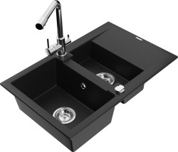 MEXEN/S - Gaspar granitový dřez 1.5 s odkapávačem včetně baterie Duero, černá (6507-77-671600-00)
