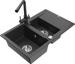 MEXEN/S - Gaspar granitový dřez 1.5 s odkapávačem včetně baterie Duero, černá kropenatý (6507-76-671600-76)