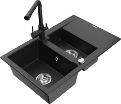 MEXEN/S - Gaspar granitový dřez 1.5 s odkapávačem včetně baterie Duero, černá/zlatá (6507-75-671600-70)