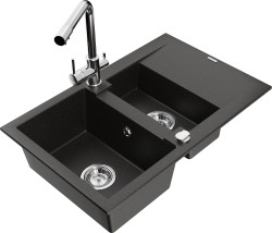 MEXEN/S - Gaspar granitový dřez 1.5 s odkapávačem včetně baterie Duero, černá/zlatá metalik (6507-75-671600-00)