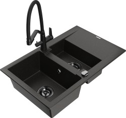 MEXEN/S - Gaspar granitový dřez 1.5 s odkapávačem včetně baterie Duo, černá/zlatá metalik (6507-75-671701-70-B)