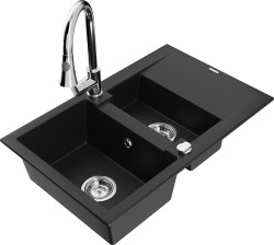 MEXEN/S - Gaspar granitový dřez 1.5 s odkapávačem včetně baterie Elia, černá (6507-77-670101-00)