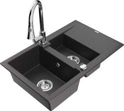 MEXEN/S - Gaspar granitový dřez 1.5 s odkapávačem včetně baterie Elia, černá kropenatá (6507-76-670101-00)