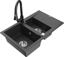 MEXEN/S - Gaspar granitový dřez 1.5 s odkapávačem včetně baterie Elia, černá kropenatá (6507-76-670101-70)