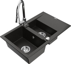 MEXEN/S - Gaspar granitový dřez 1.5 s odkapávačem včetně baterie Elia, černá/zlatá metalik (6507-75-670101-00)