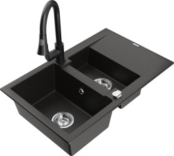 MEXEN/S - Gaspar granitový dřez 1.5 s odkapávačem včetně baterie Elia, černá/zlatá metalik (6507-75-670101-70)