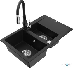 MEXEN/S - Gaspar granitový dřez 1.5 s odkapávačem včetně baterie Savita, černá (6507-77-672601-70)
