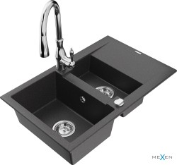 MEXEN/S - Gaspar granitový dřez 1.5 s odkapávačem včetně baterie Savita, černá kropenatá (6507-76-672601-00)
