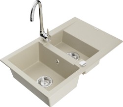 MEXEN/S - Gaspar granitový dřez 1.5 s odkapávačem včetně baterie Telma, béžová (6507-69-670200-00)