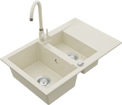 MEXEN/S - Gaspar granitový dřez 1.5 s odkapávačem včetně baterie Telma, béžováy (6507-69-670200-69)
