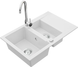 MEXEN/S - Gaspar granitový dřez 1.5 s odkapávačem včetně baterie Telma, bílá (6507-20-670200-00)
