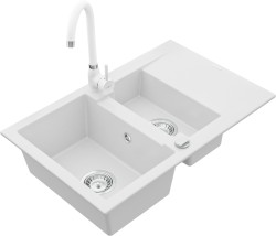 MEXEN/S - Gaspar granitový dřez 1.5 s odkapávačem včetně baterie Telma, bílá (6507-20-670200-20)